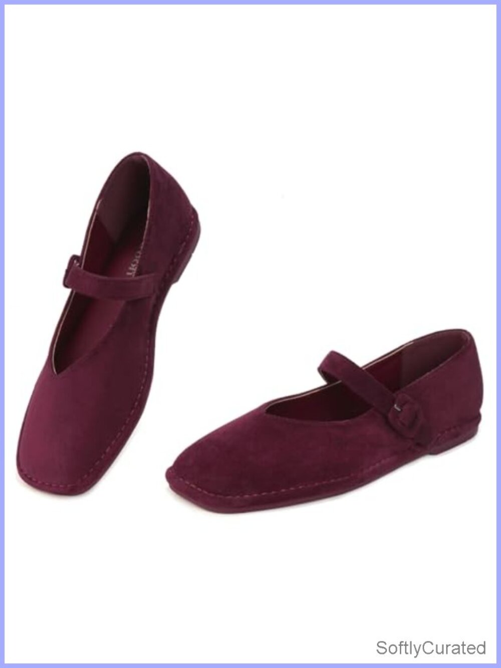 Women's Mary Jane Flats Faux Suede Square Toe Ballet Shoes Adjustable Strap